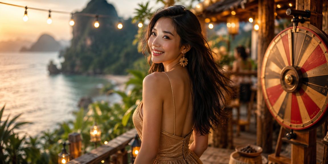 Người chơi roulette trực tuyến tại Ninh Bình ngồi trong quán cà phê với phong cảnh núi non xung quanh